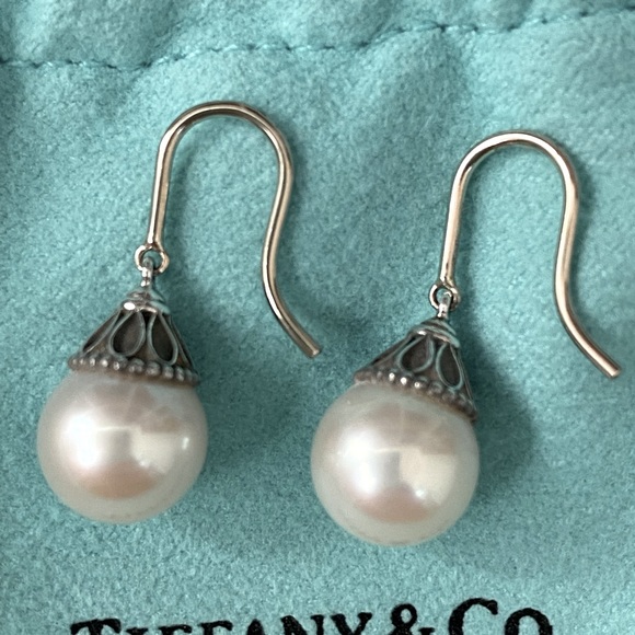 Tiffany & Co. Ziegfeld Sterling silver 925 freshwater pearl earrings. Rare - Picture 4 of 7